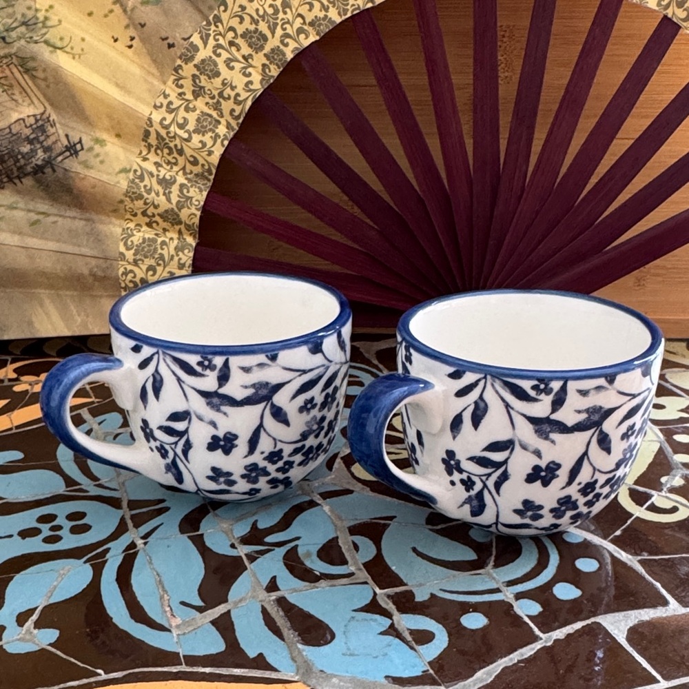 Sur La Table Blue Floral Demitas Cups Set of Two.